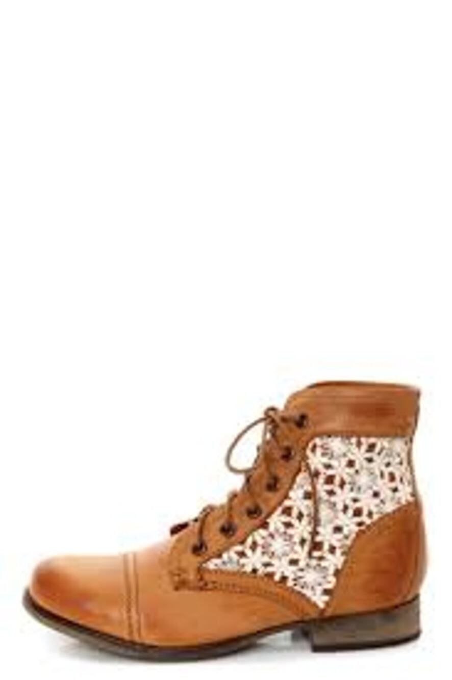 STEVE MADDEN Thundr-C Cognac Crochet Lace-Up Ankle Boot Size 6.5 COTTAGE PRAIRIE